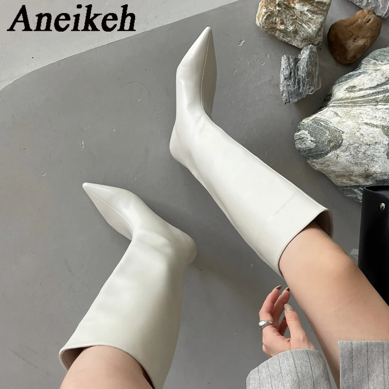 Knee High Boots Women - Aneikeh 2026 موضة مثيرة وأشار كعوب