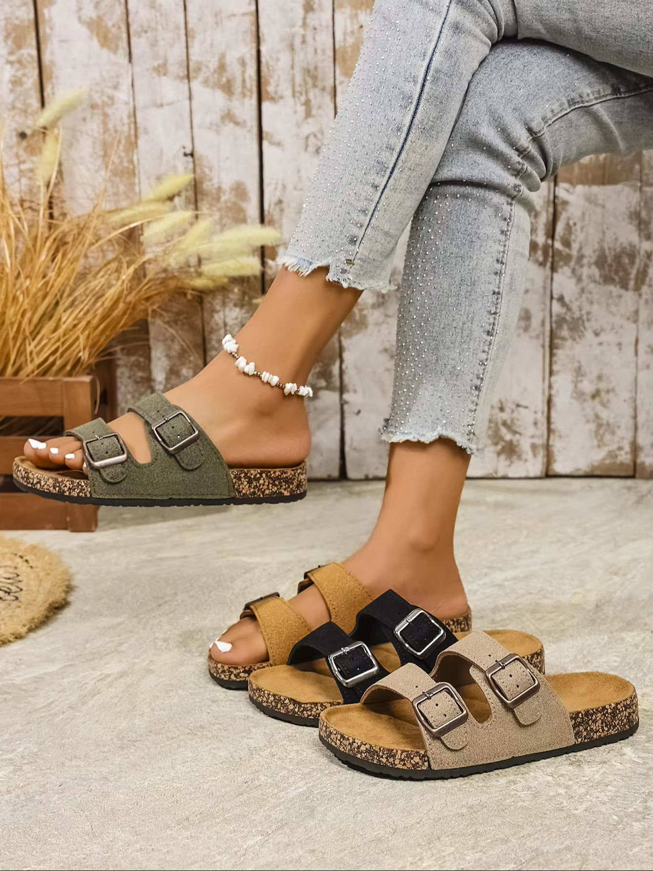 Mule Slip On - شباشب نسائية مريحة للمنزل والشاطئ، بتصميم